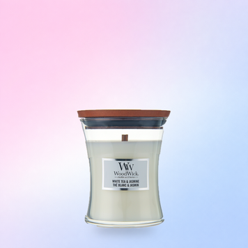 Ароматична свічка з дерев'яним гнітом White Tea And Jasmine Woodwick 85 g 5038581056586 фото